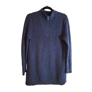 Lands' End Women's Blue Quarter Zip Mock Neck Sweater Sz M